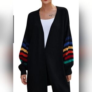 Women's Casual Striped Open Front Cardigans Dressy Lightweight Color Block Knit